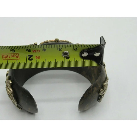 Isharya Wood Cuff Bracelet 18k Gold Vermeil Cubic Zirconia Small - Picture 10 of 16